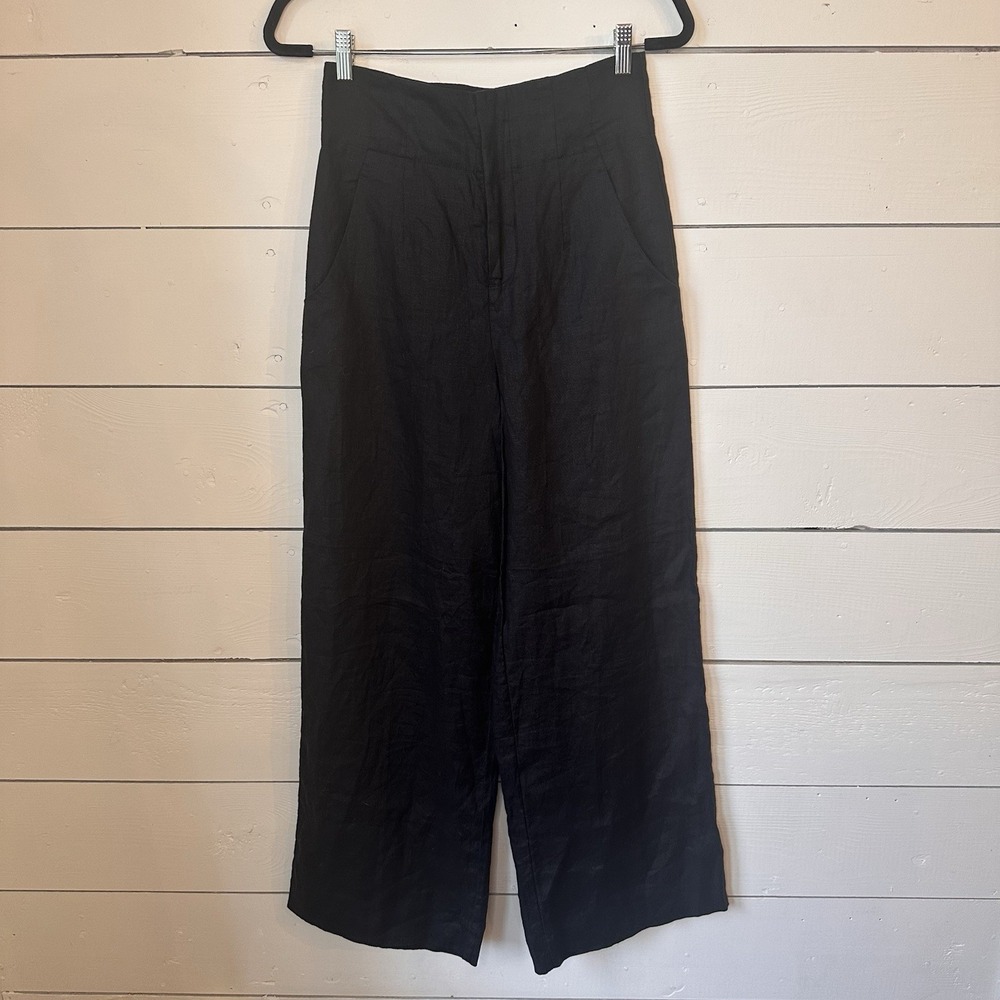Seed Heritage Womens‎ Black Linen Wide Leg Pants 27 High Waisted Coastal Resort